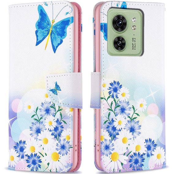 Flip case for Motorola Edge 40 5G, Wallet, butterfly & flowers, blue