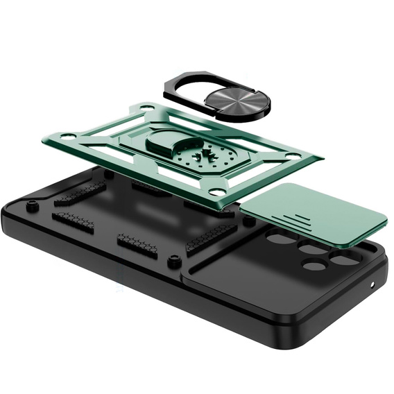 Armored Case for Samsung Galaxy A26, CamShield Slide, green + Tempered Glass 9H
