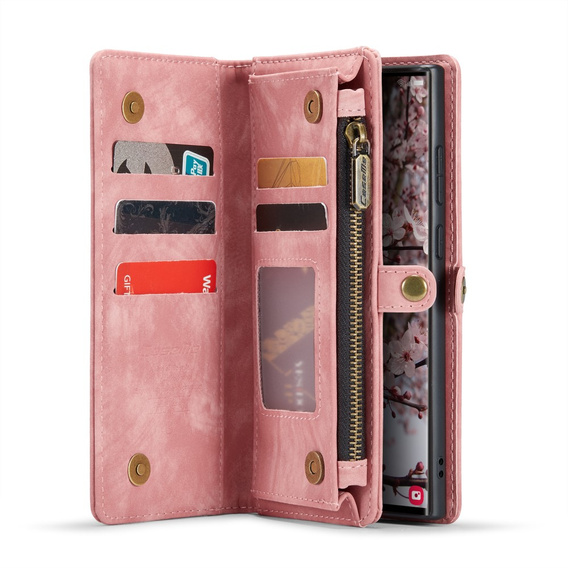 CASEME case for Samsung Galaxy S25 Ultra, Retro Leather Wallet, with strap, pink