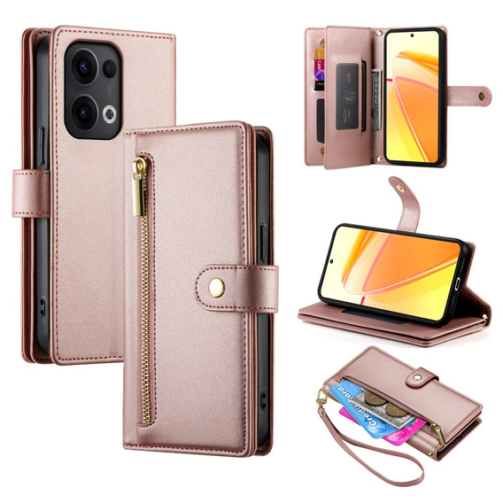 Flip case for Oppo Reno 13 5G, Wallet Zipper Pocket, pink