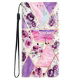 Flip case for Samsung Galaxy A25 5G, Wallet, marble & flowers, pink + 9H glass