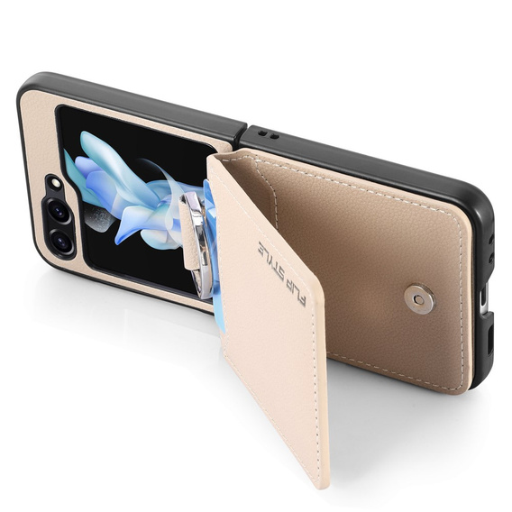 Case for Samsung Galaxy Z Flip7 FE / Z Flip6, Card Slot Ring Case, beige