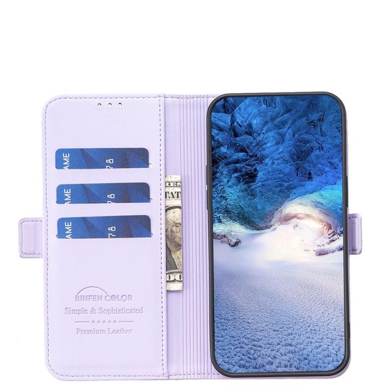 Flip case for Samsung Galaxy A15, BINFEN Wallet, purple + 9H glass