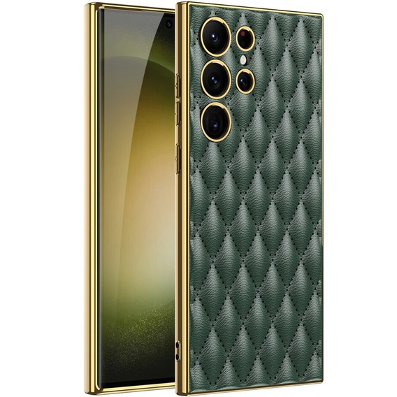Case for Samsung Galaxy S24 Ultra, Leather Rhombus, green