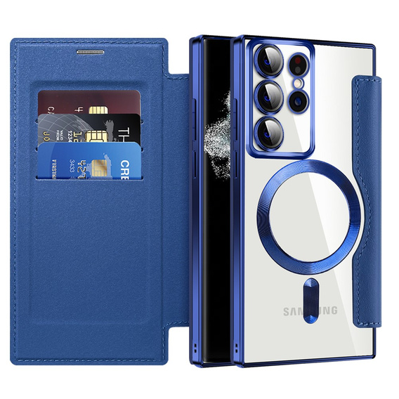 Flip case for Samsung Galaxy S22 Ultra 5G, RFID Wallet MagSafe CamShield, dark blue