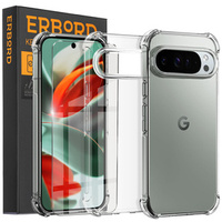 Case for Google Pixel 9 / Pixel 9 Pro, Erbord Dropproof, transparent + Glass