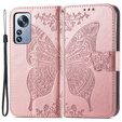 Flip case for Xiaomi 12 Pro, Butterfly, pink rose gold