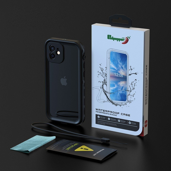 IP68 Waterproof Case for iPhone 12, Redpepper, black