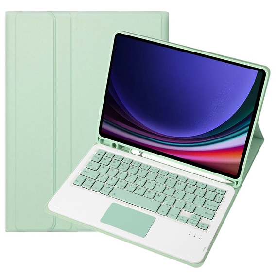 Case + keyboard Samsung Galaxy Tab S9, Leather Pen Slot TouchPad, light green