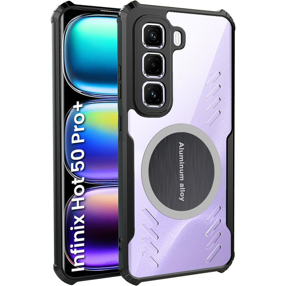 Case for Infinix Hot 50 Pro+ 4G, with magnetic sheet, transparent / black