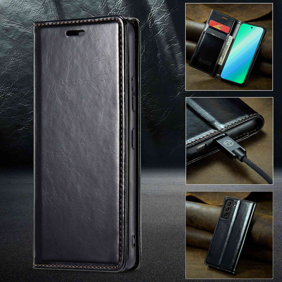 Flip case for Samsung Galaxy S23, ERBORD Waxy Wallet, black