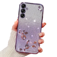 Case for Samsung Galaxy A15, Glitter Flower, purple + 9H glass