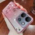 Case for Infinix Smart 7 4G, Glitter Flower, pink rose gold