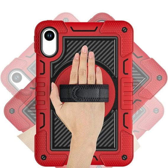 Armoured case for Xiaomi Redmi Pad 2, with stand and shoulder strap – red and black