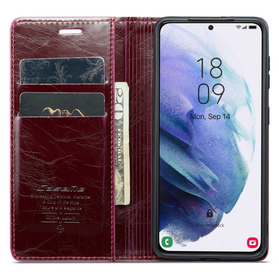 CASEME flip case for Samsung Galaxy S21, Waxy Textured, red