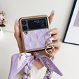 Case for Samsung Galaxy Z Flip3 5G, Grid Leather, purple
