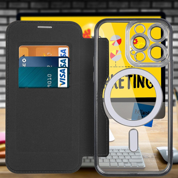Flip case for iPhone 13 Pro, RFID Wallet MagSafe CamShield, black