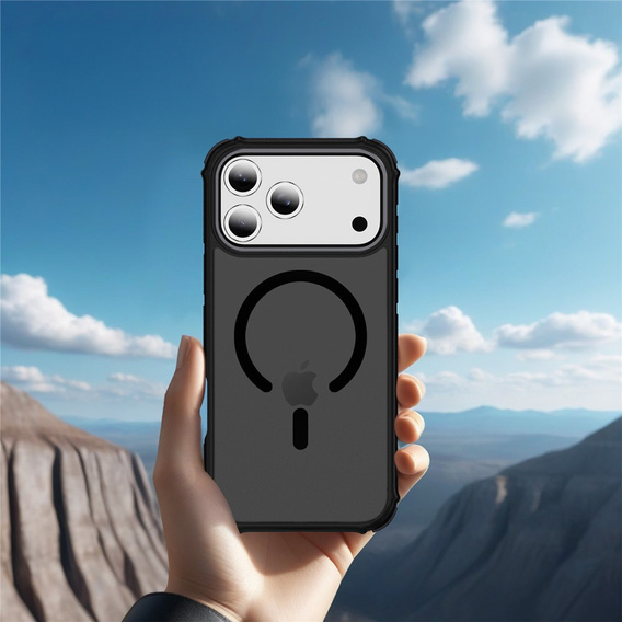 Matt Case for iPhone 17 Pro Max, armoured, for MagSafe, smoky with black sides