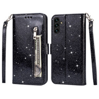 Flip case for Samsung Galaxy A35 5G, Wallet Zipper Pocket Glittery, black