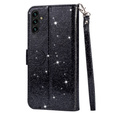 Flip case for Samsung Galaxy A35 5G, Wallet Zipper Pocket Glittery, black