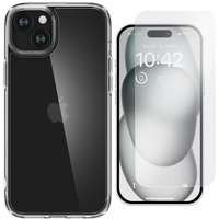 Spigen case for iPhone 15, Ultra Hybrid, transparent + 9H Tempered Glass