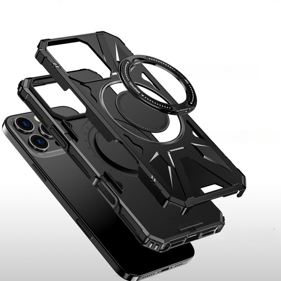 Case for iPhone 16 Pro, armored with stand and handle plate, black