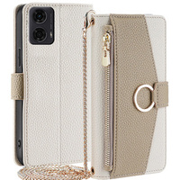 Flip case for Motorola Moto G24 / G24 Power / G04, Wallet Zipper Pocket, with mirror, white