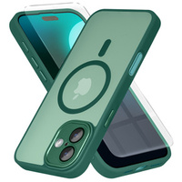 Case for iPhone 16, for MagSafe, ERBORD Matt Case, green + Screen Glass