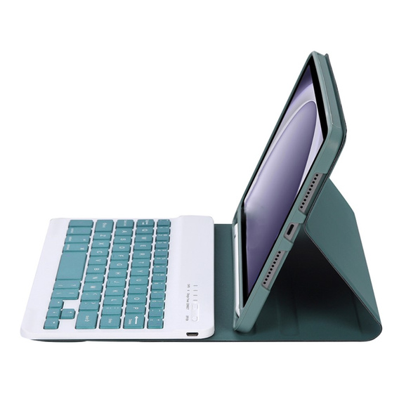 Case + keyboard Samsung Galaxy Tab A9, Leather Pen Slot, dark green