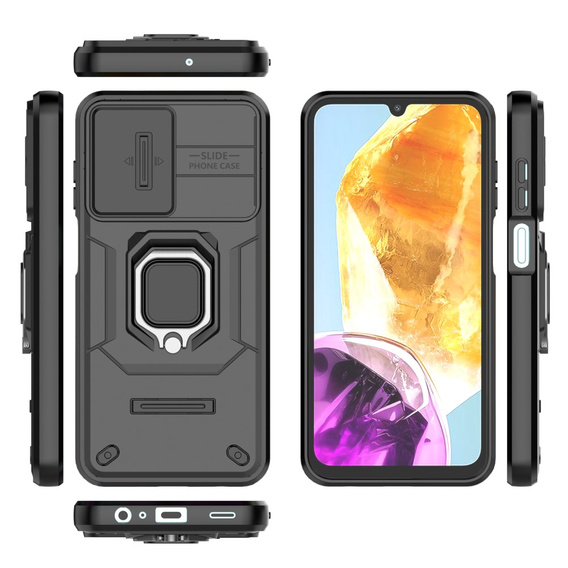 Case for Samsung Galaxy M15 5G, KickStand Camera Lens, black
