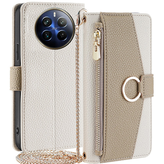 Flip case for Realme 12 Pro 5G / 12 Pro+ 5G, Wallet Zipper Pocket, with mirror, white