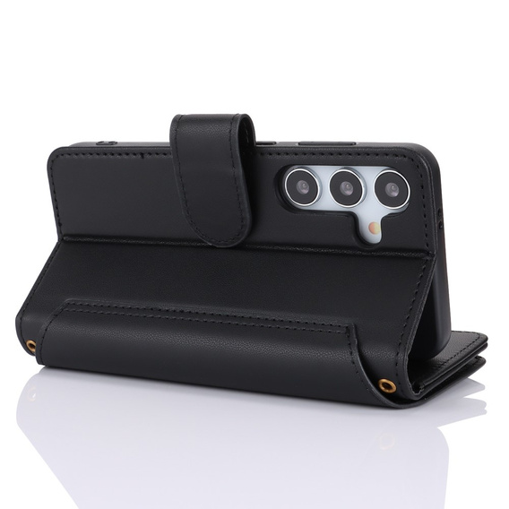 Flip case for Samsung Galaxy S24, Wallet Zipper Pocket RFID, with shoulder strap, black