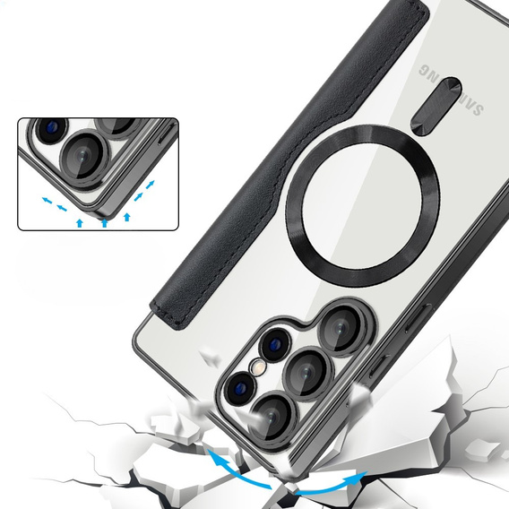 Flip case for Samsung Galaxy S25 Ultra, RFID Rhombus Wallet MagSafe CamShield, black
