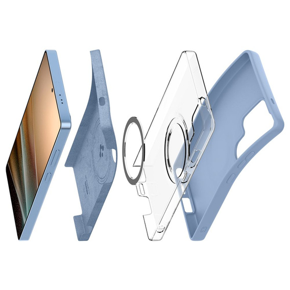 Spigen Case for Samsung Galaxy S25 Ultra, Silicone Fit Mag, blue + Tempered Glass