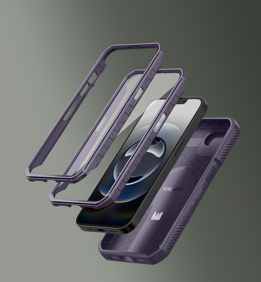 Armored case for iPhone 16e, Dexnor CamProtect MagSafe, purple