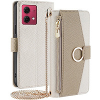Flip case for Motorola Moto G84, Wallet Zipper Pocket, with mirror, white
