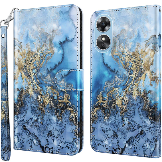 Flip case for Oppo A17, Wallet, Marble blue
