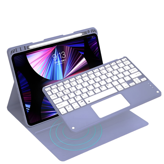 Case + keyboard iPad 10.2 2021 / 2020 / 2019 / Air 10.5 2019, Leather Pen Slot TouchPad, purple