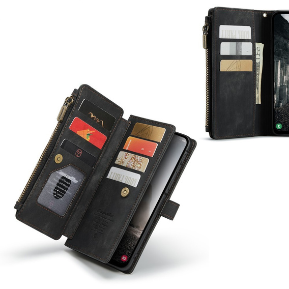 CASEME case for Samsung Galaxy A56 5G, Leather Wallet Cash and Card Slots, with strap, black