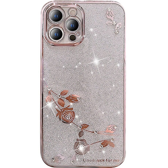 Case for iPhone 12 Pro, Glitter Flower, pink rose gold