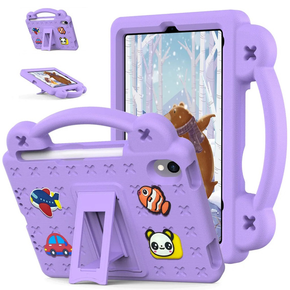Children's case for iPad mini 8.3" 2021 (6 gen.) / iPad mini 8.3" 2024 (7 gen.), Cute Patterns, with stand, purple