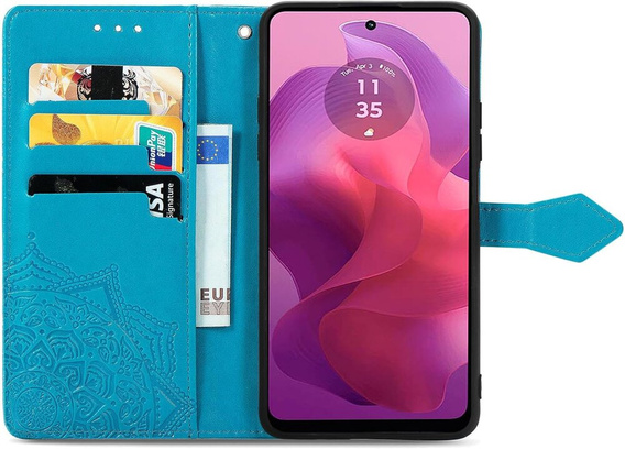 Flip case for Motorola Moto E14, Mandala, blue