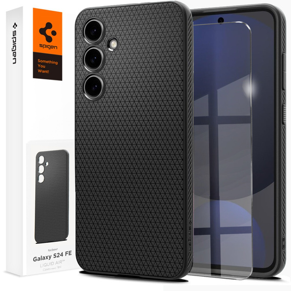 Spigen case for Samsung Galaxy S24 FE, Liquid Air, black + 9H Tempered Glass