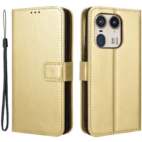 Flip case for Motorola Edge 50 Ultra, Crazy Horse Wallet, gold
