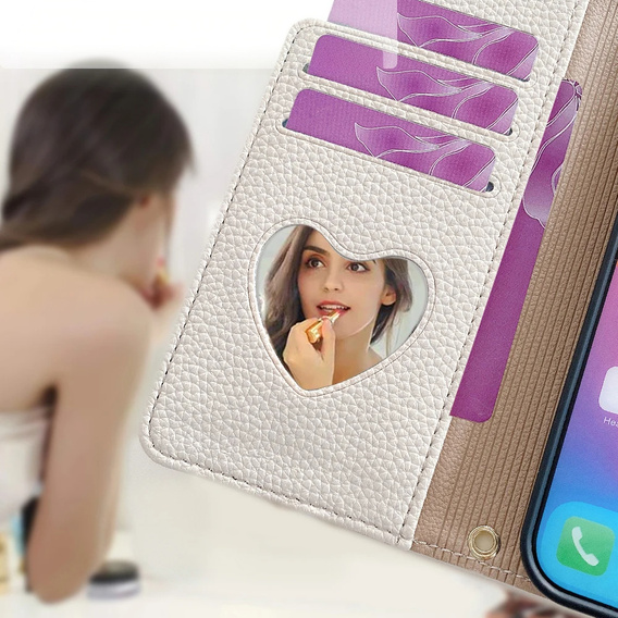 Flip case for Honor Magic 6 Lite 5G, Wallet Zipper Pocket, with mirror, white