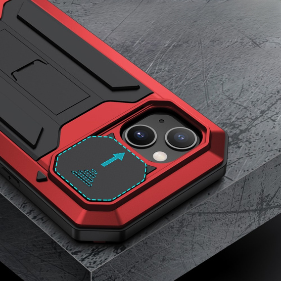 Case for iPhone 13, R-JUST CamShield Slide, armoured, red / black