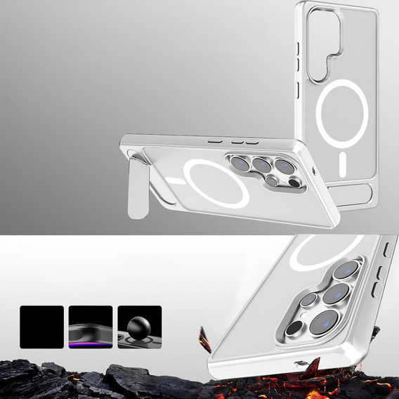 Case for Samsung Galaxy S25 Ultra, Kickstand Matt Case, for MagSafe, silver