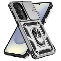 Armoured case with stand and lens cover for Samsung Galaxy S26 Plus, silver