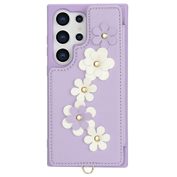 Case for Samsung Galaxy S24 Ultra, Leather Flower Card Slot, purple