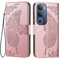 Flip case for Vivo Y19s, Butterfly, pink rose gold